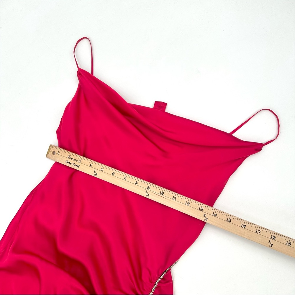 Cinq a Sept Dress 100% Silk EMILIA Draped Spaghetti Strap Satin Sz 2 Raspberry - Picture 7 of 13
